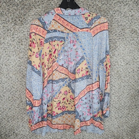 Christian Siriano Top Womens Plus 1X Blue Floral Print Collared Button Up Casual - Picture 7 of 7